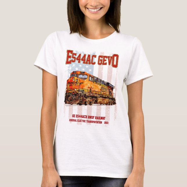 GE ES44AC GEVO Locomotive and American flag T-Shirt (Front)