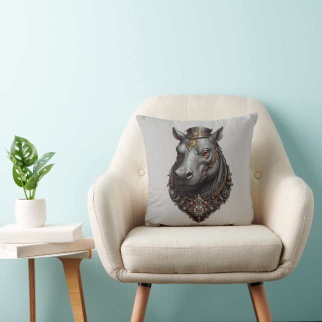 "Gear-Driven Giant: The Steampunk Hippo" Cushion (Chair)
