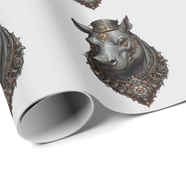"Gear-Driven Giant: The Steampunk Hippo" Wrapping Paper (Roll Corner)