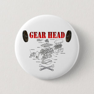 GEAR HEAD 6 CM ROUND BADGE