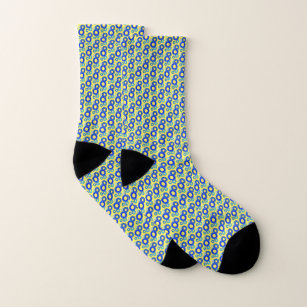 Gear Heads - Many Shades of Blue on Yellow Socks