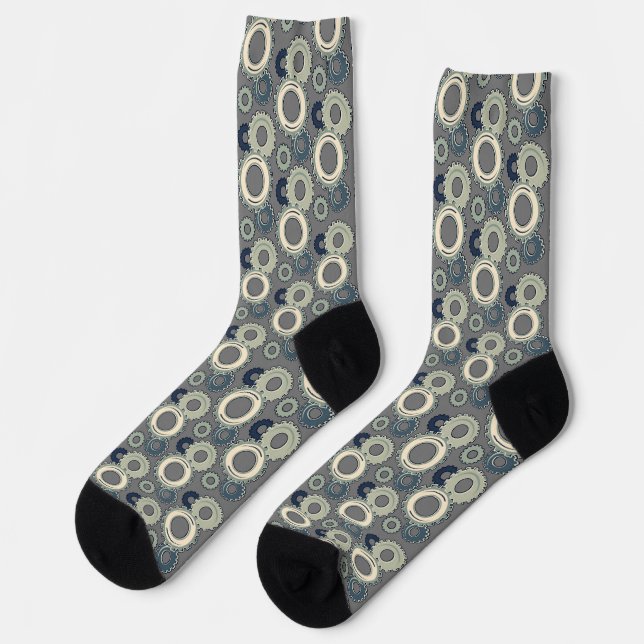 Gear Heads Navy Blue, Silver, Grey Sustainable Socks (Left)