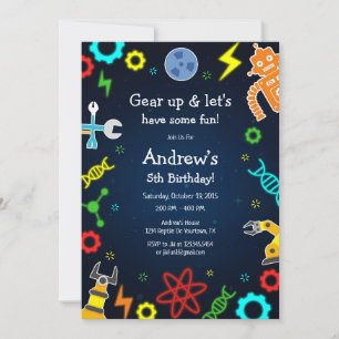 Gear Up & Let's Have Some Fun Kids Robot Birthday Invitation