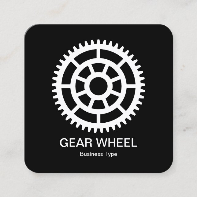 Gear Wheel 03 -  White on Black Square Business Card (Front)