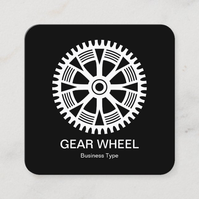 Gear Wheel 05 -  White on Black Square Business Card (Front)