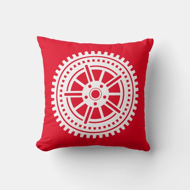 Gear Wheel - Complex 10 Spokes - White on Red Cushion (Front)