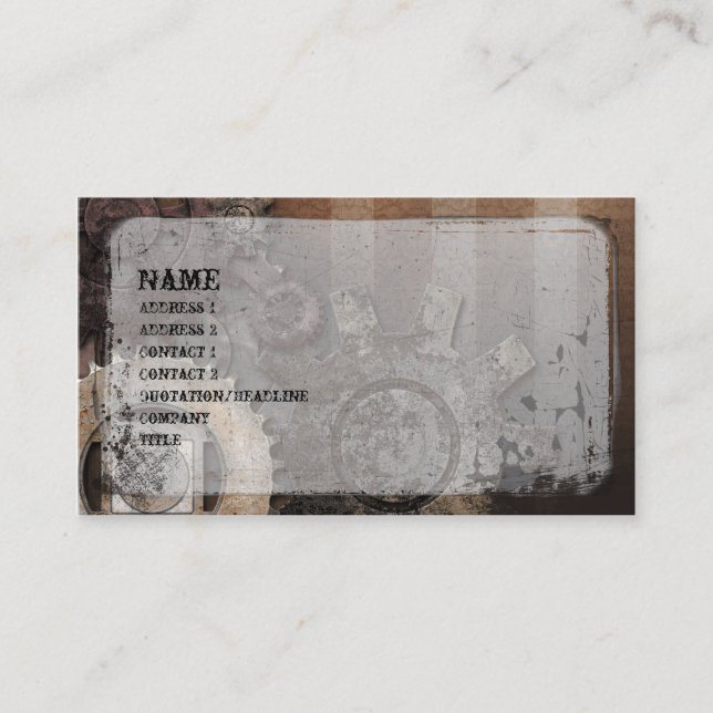 Geared Up Steampunk Grunge Business Card (Front)