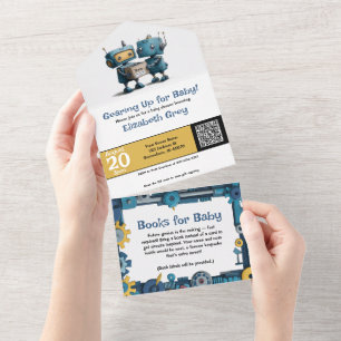 Gearing Up for Baby & Books – Robot  All In One Invitation