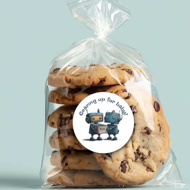 Gearing Up for Baby – Robot Baby Shower Classic Round Sticker (Creator Uploaded)