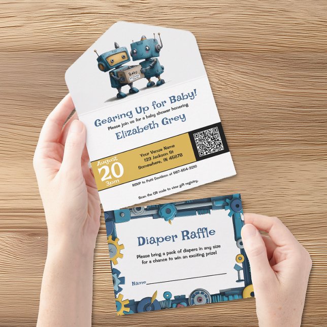 Gearing Up for Baby – Robot Baby Shower Invitation (Creator Uploaded)