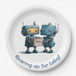 Gearing Up for Baby – Robot Baby Shower Paper Plate