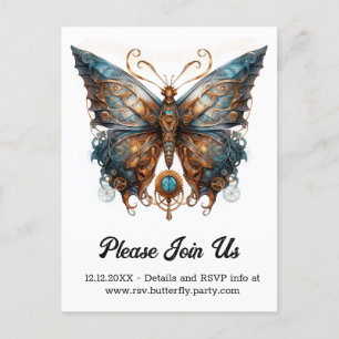 Gearmoth Morpho Butterfly Steampunk Wedding Announcement Postcard