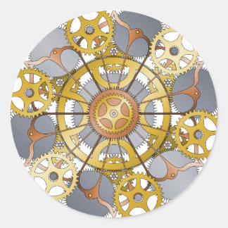 Gears and Cogs Mandala Design Classic Round Sticker