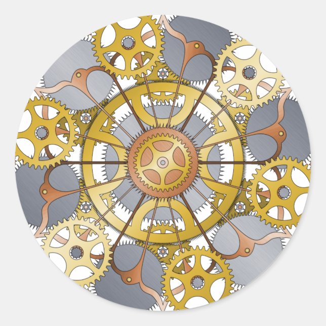 Gears and Cogs Mandala Design Classic Round Sticker (Front)