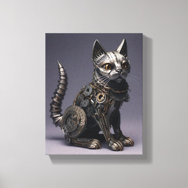 Gears and Whiskers: Steampunk Metal Cat Canvas Print (Front)