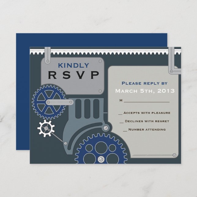 GEARS Bar Bat Mitzvah Invitation RSVP Reply Card (Front/Back)