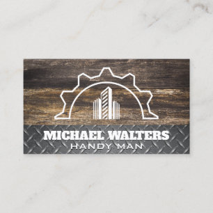 Gears Building   Wooden Boards Steel  Business Card