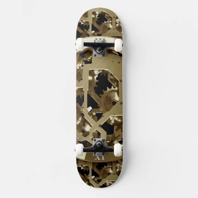 Gears Clock Gold Grunge Rust Destiny Design Skateboard (Front)