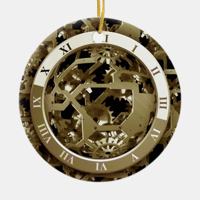 Gears Clock Office Design Digital Art Destiny Ceramic Tree Decoration (Front)