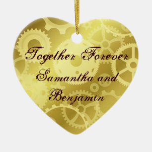 Gears in gold Together Forever commemorative Ceramic Tree Decoration