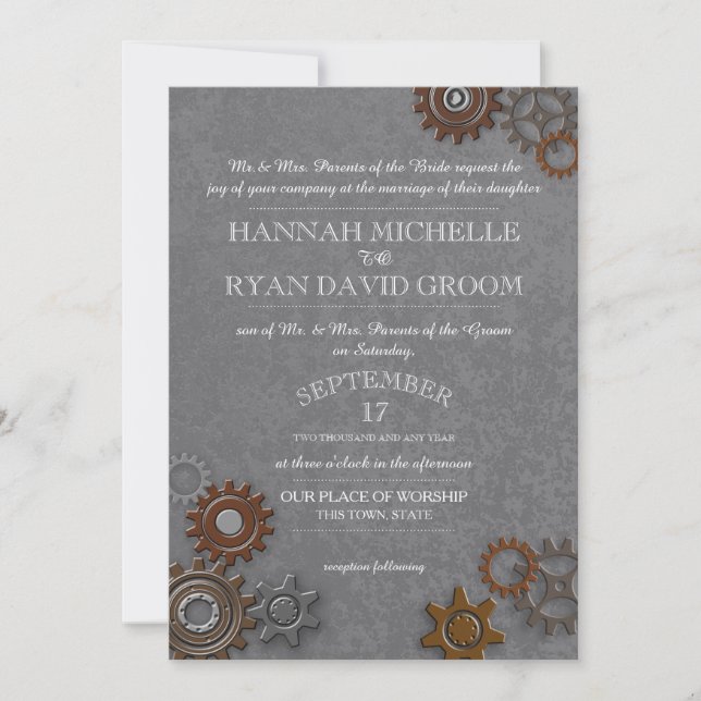 Gears Industrial Steel Grey Invitation (Front)