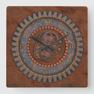Gears, Metal, Steampunk Square Wall Clock