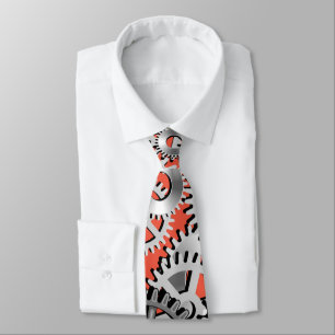 Gears Silver Orange Steampunk Mechanic Engineering Tie