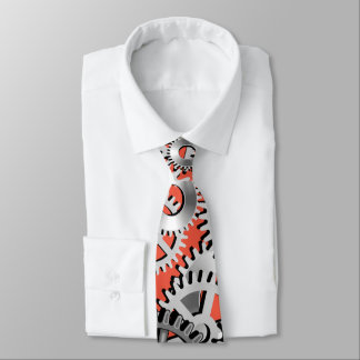 Gears Silver Orange Steampunk Mechanic Engineering Tie