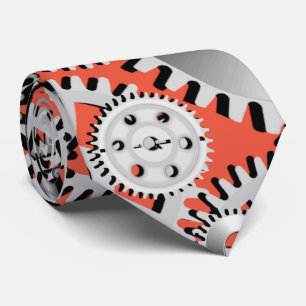 Gears Silver Orange Steampunk Mechanic Engineering Tie