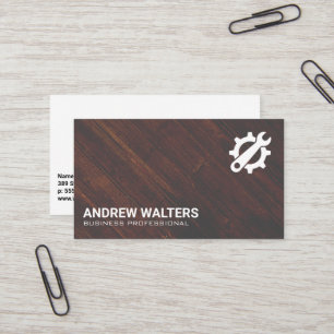 Gears Wrench Logo Wooden Boards Business Card