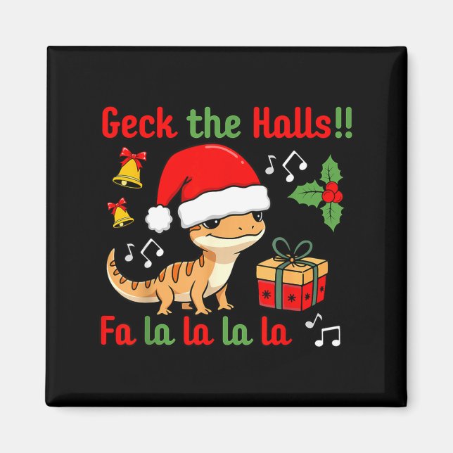 Geck The Halls Leopard Gecko Christmas Pun Pet Own Magnet (Front)