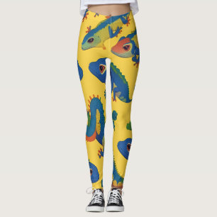 Gecko Blue Retro Colourful Personalised Pattern Leggings