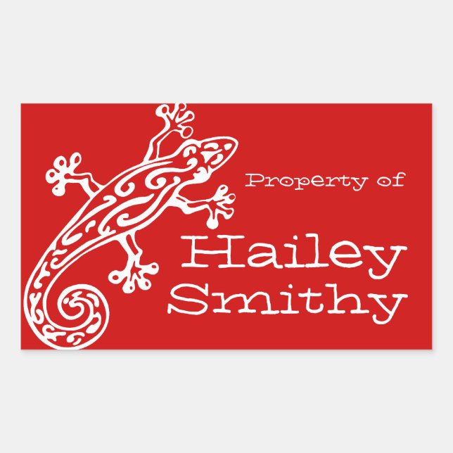 Gecko book plate name red white id label sticker (Front)