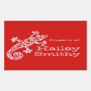 Gecko book plate name red white id label sticker