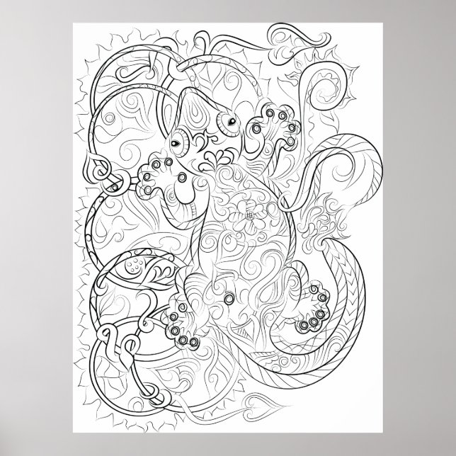 Gecko drawing adult coloring poster (Front)