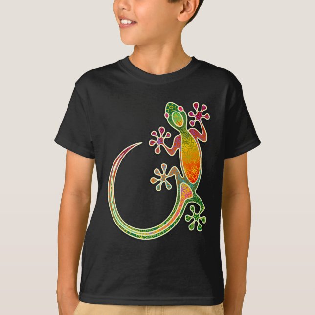 Gecko Floral Tribal Art T-Shirt (Front)