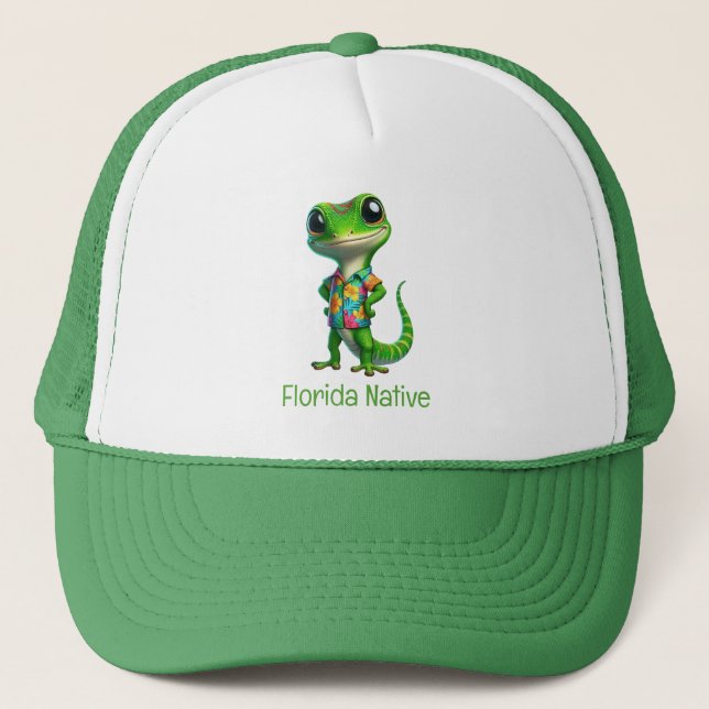 Gecko in Tropical Shirt  Trucker Hat (Front)