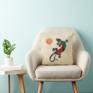 Gecko Lizard And Sun Throw Pillow