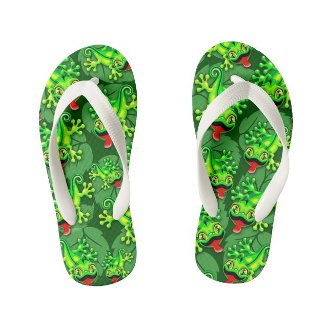 Gecko Lizard Baby Cartoon Kid's Flip Flops (Footbed)
