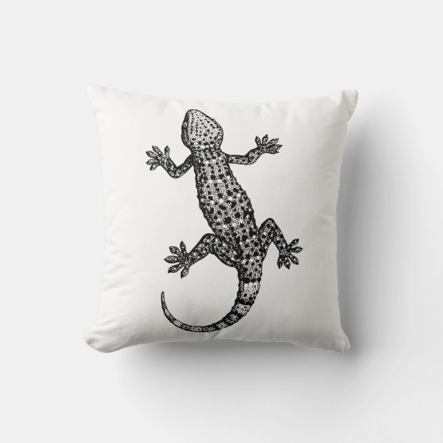 GECKO LIZARD ILLUSTRATION IN BLACK AND WHITE CUSHION (Front)
