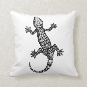 GECKO LIZARD ILLUSTRATION IN BLACK AND WHITE CUSHION