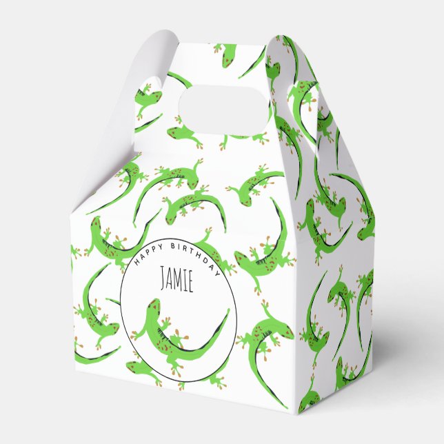 Gecko Lizard Reptile Birthday Party Favour Box (Front Side)