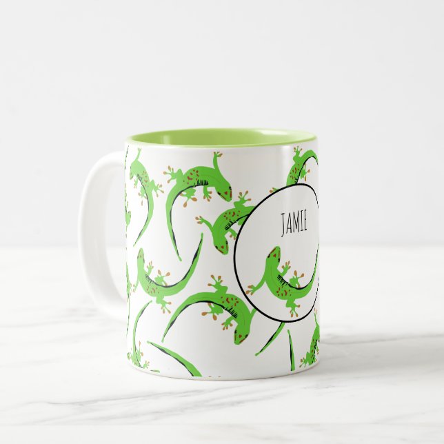 Gecko Lizard Reptile Pattern  Two-Tone Coffee Mug (Front Left)