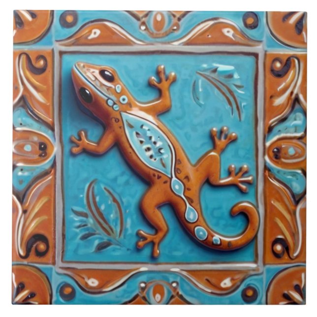 Gecko Lizard Southwestern Native Tribal Southwest Tile (Front)