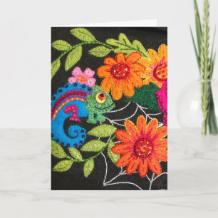 Gecko Lizard Stitched Felt Birthday Card