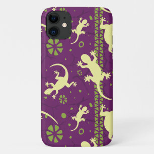 Gecko Lizards Ethnic Purple Green Pattern iPhone 11 Case