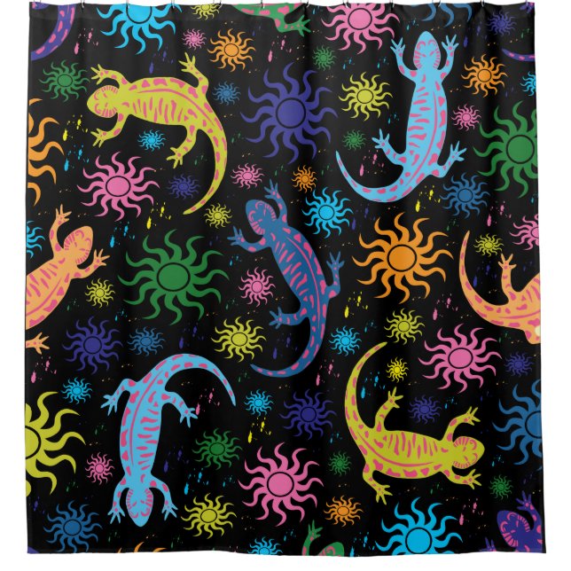 Gecko Lizards Multi-Coloured All Over Print Shower Curtain (Front)