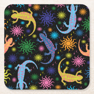 Gecko Lizards Multi-Coloured All Over Print Square Paper Coaster