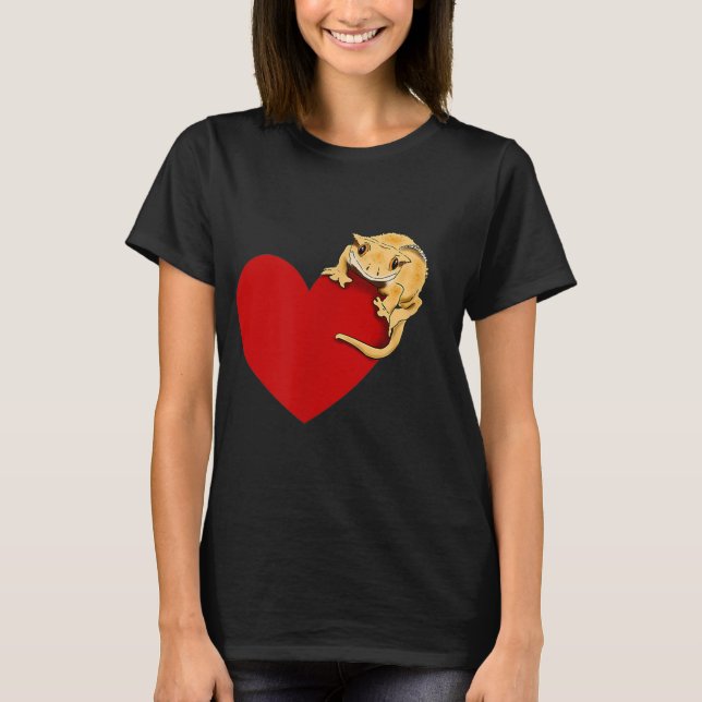 Gecko Love Crested Gecko Lover Gecko Heart Cute Cr T-Shirt (Front)