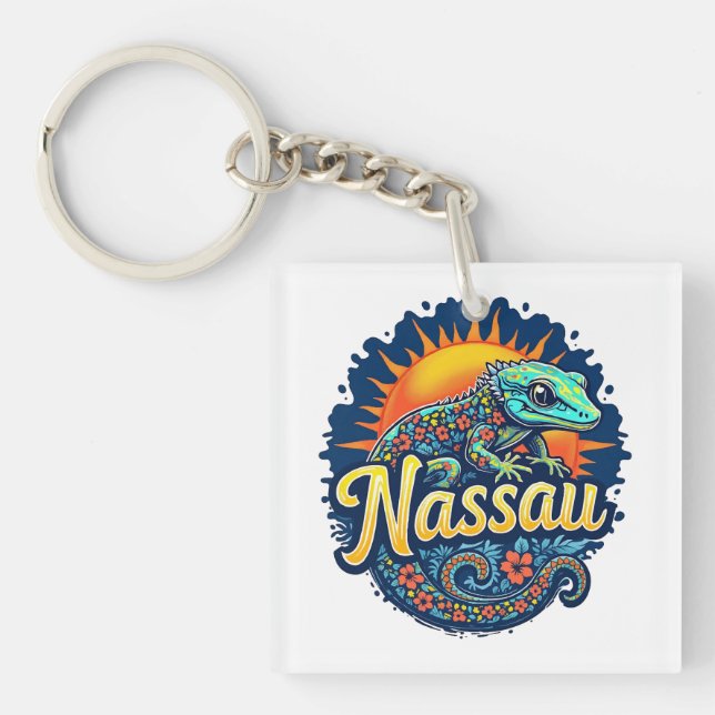 Gecko Nassau Bahamas Caribbean Key Ring (Front)